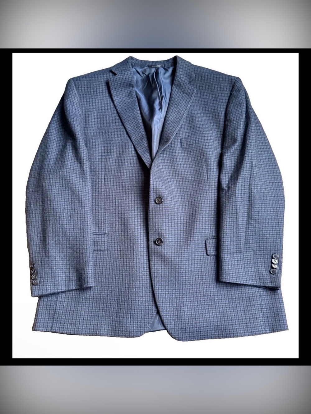 Ralph Lauren Men's 46R Houndstooth Blu Gray Blazer suit jacket wool